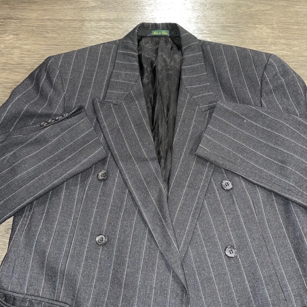Hunting Horn Mens 40R Gray Pinstripe Double Breasted Blazer Suit Jacket Wool